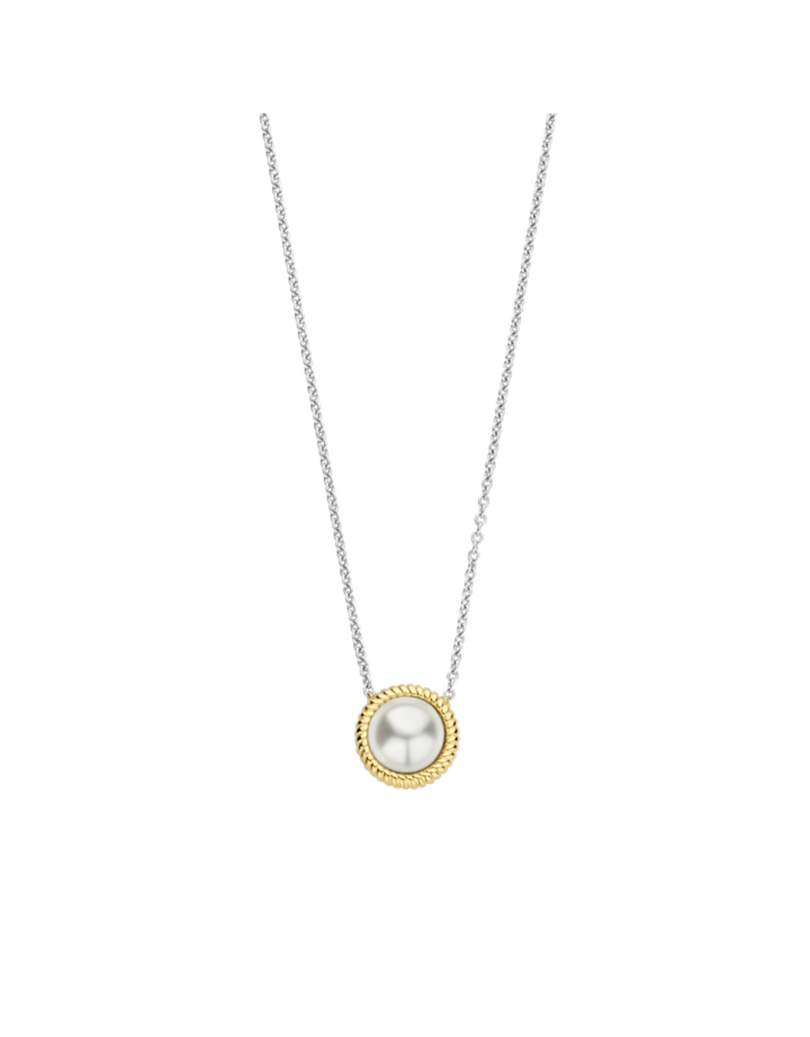 Pearl with Yellow Gold-Plated Rope Trim Necklace