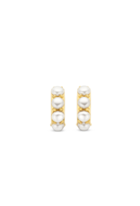 Yellow Gold-Plated Pearl Huggie Earrings