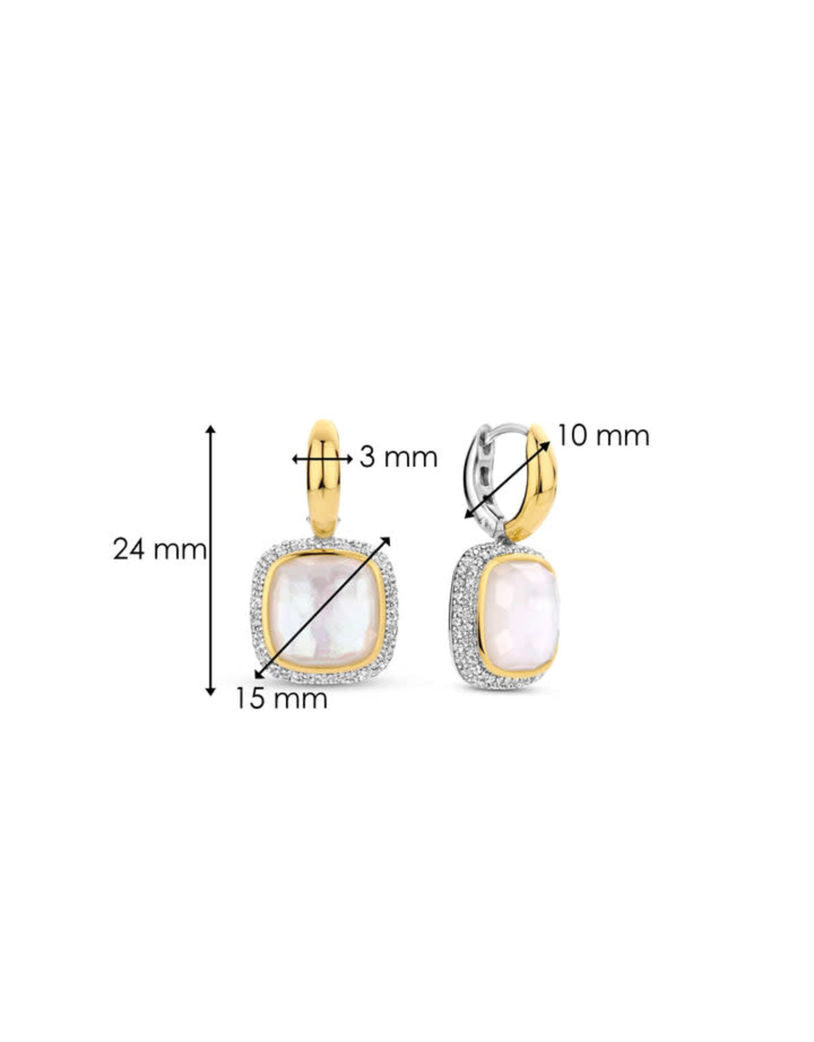 Yellow Gold Plated Mother of Pearl Earrings with Zirconia