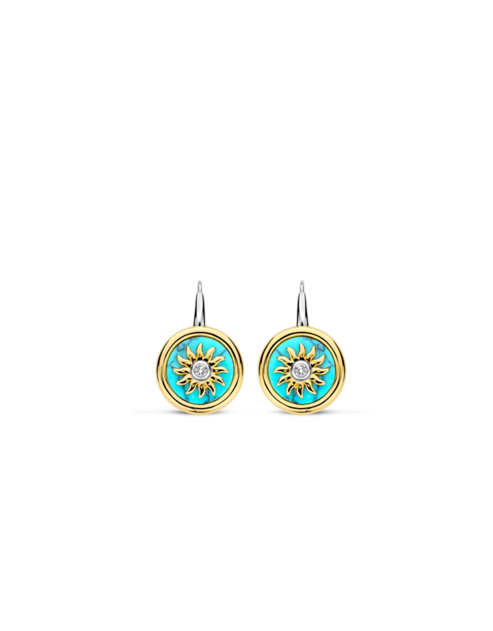 Yellow Gold-Plated Turquoise Sun Earrings