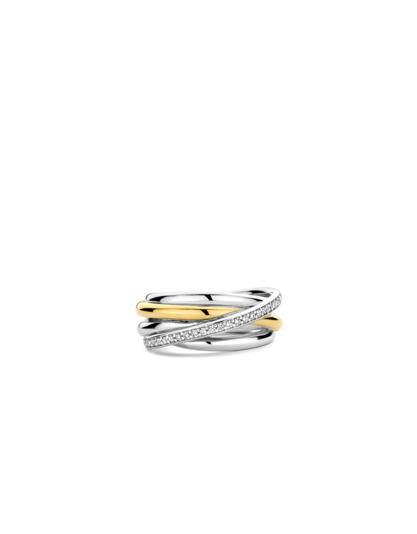 2 tone Yellow Gold-Plated Overlap Ring with Zirconia