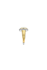 Yellow Gold Plated Mother of Pearl Ring with Zirconia Accents