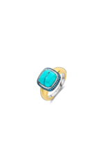 Yellow Gold Plated Turquoise Ring with Zirconia Accents