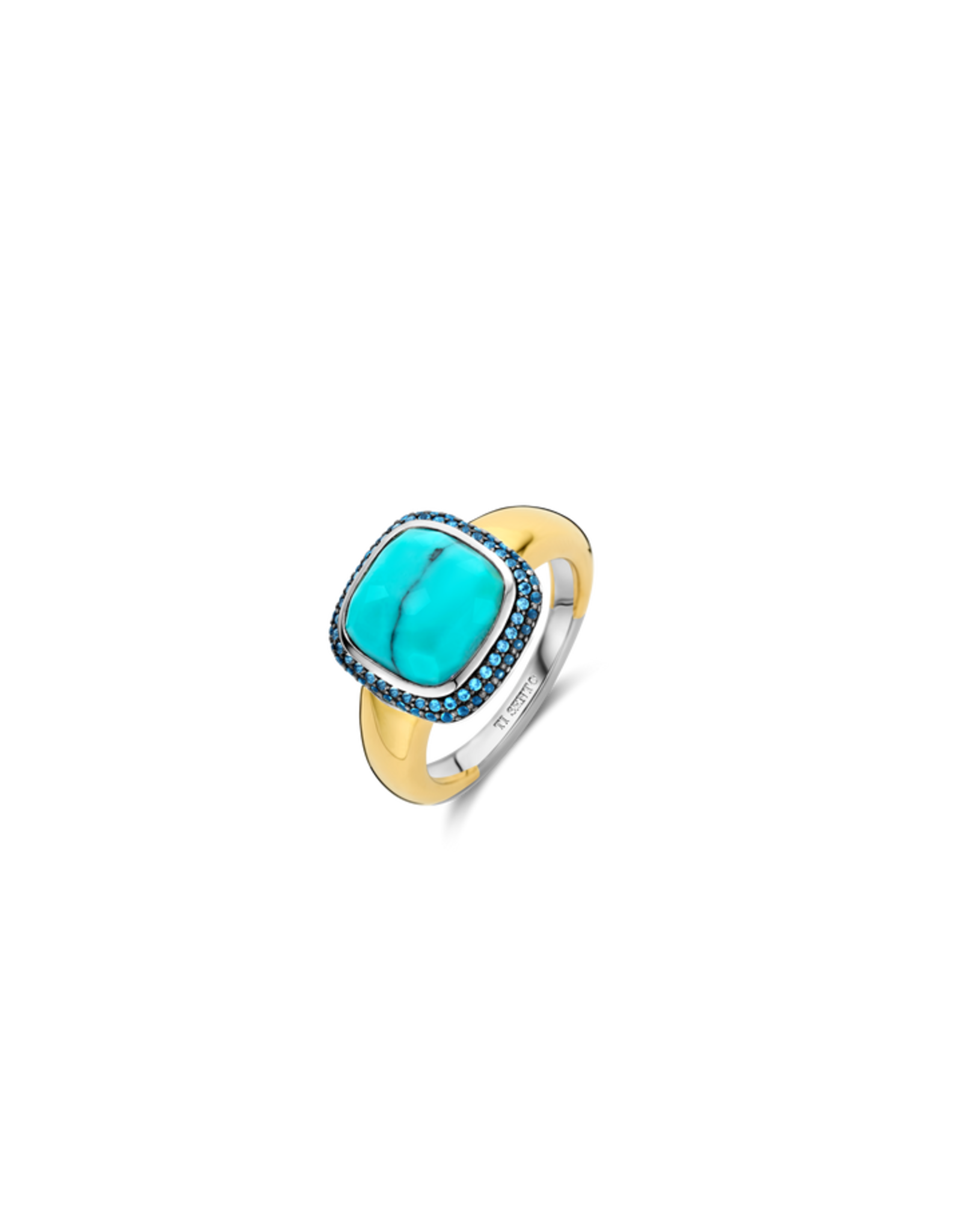 Yellow Gold Plated Turquoise Ring with Zirconia Accents