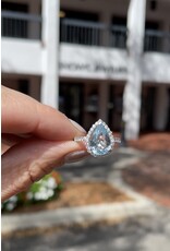 14K White Gold Aqua & Diamond Pear-Shaped Ring , A: 2.50ct, D:0.51ct