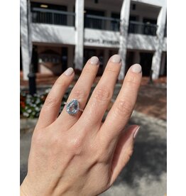 14K W/G Aqua & Diamond Pear-Shaped Ring