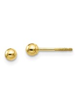 14K Yellow Gold Screw-back Ball Stud Earrings, 3mm