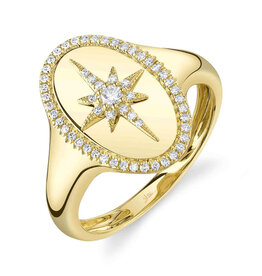 14K Y/G North Star Diamond Signet Ring