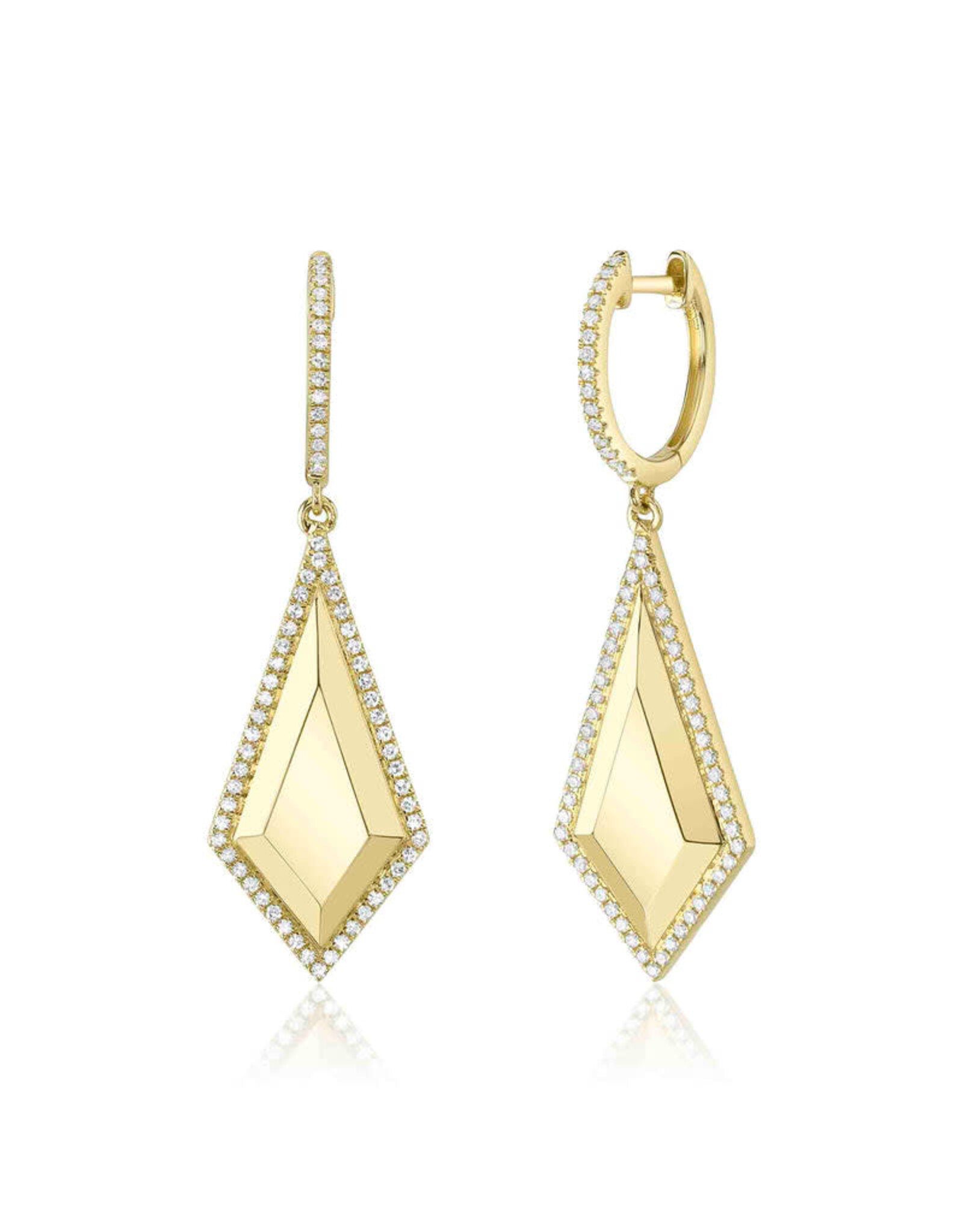 14K Yellow Gold Geometric Cut Diamond Dangle Earrings, D: 0.33ct