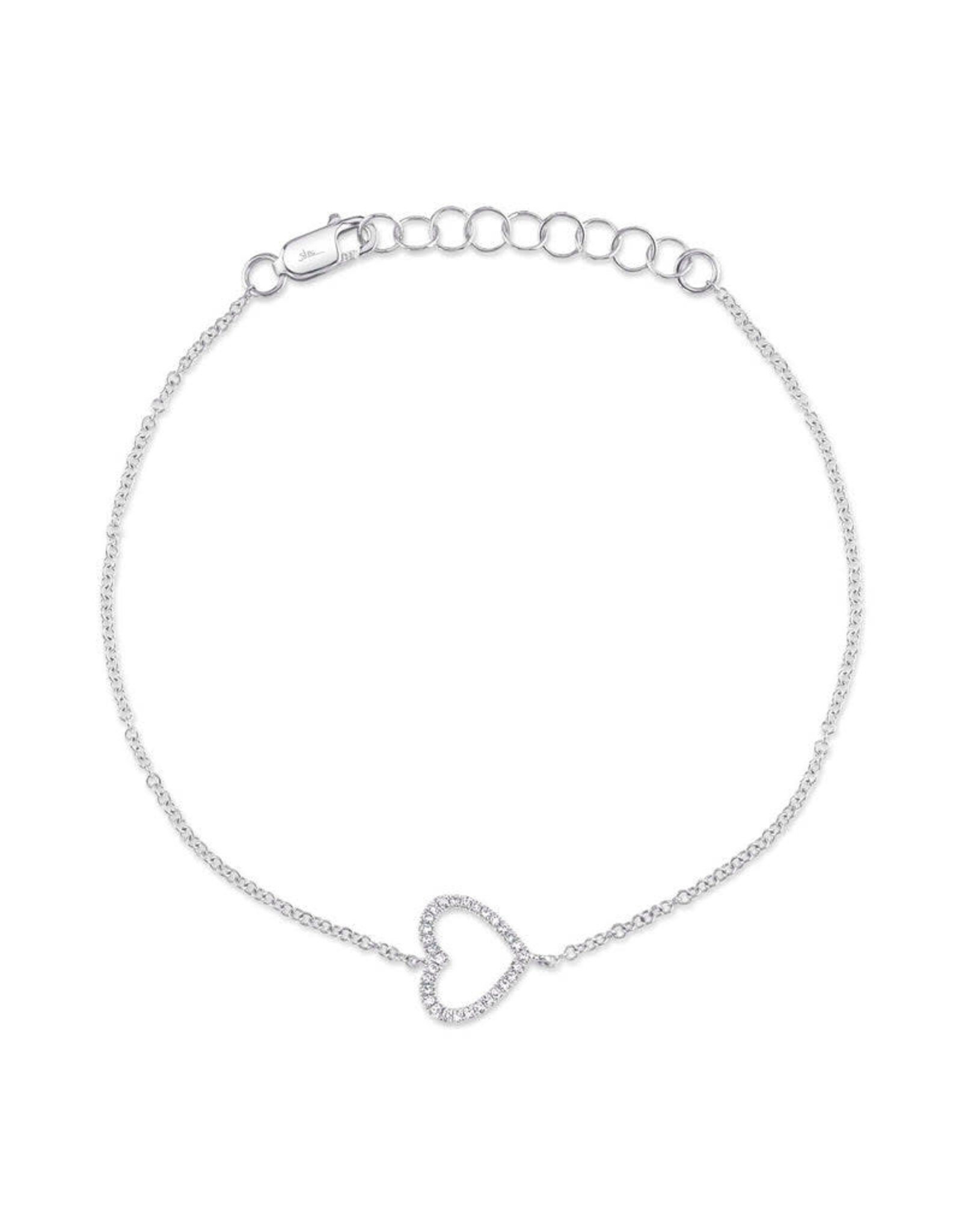 14K White Gold Sideways Diamond Cutout Heart Bracelet, D: 0.06ct