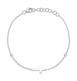 14K W/G Sideways Cross Bracelet with Diamonds