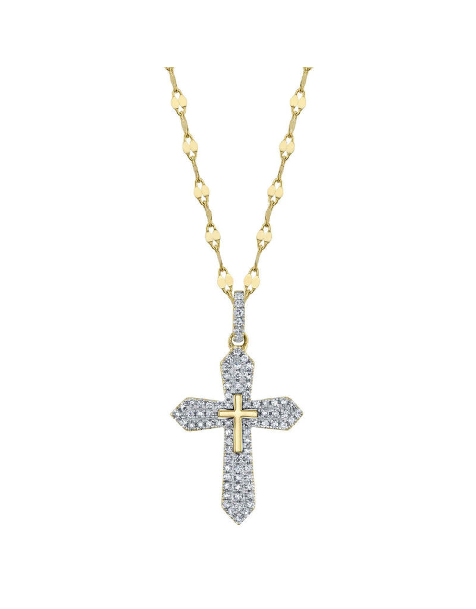 14K Yellow Gold Diamond Cross with Fancy Chain, D: 0.17ct