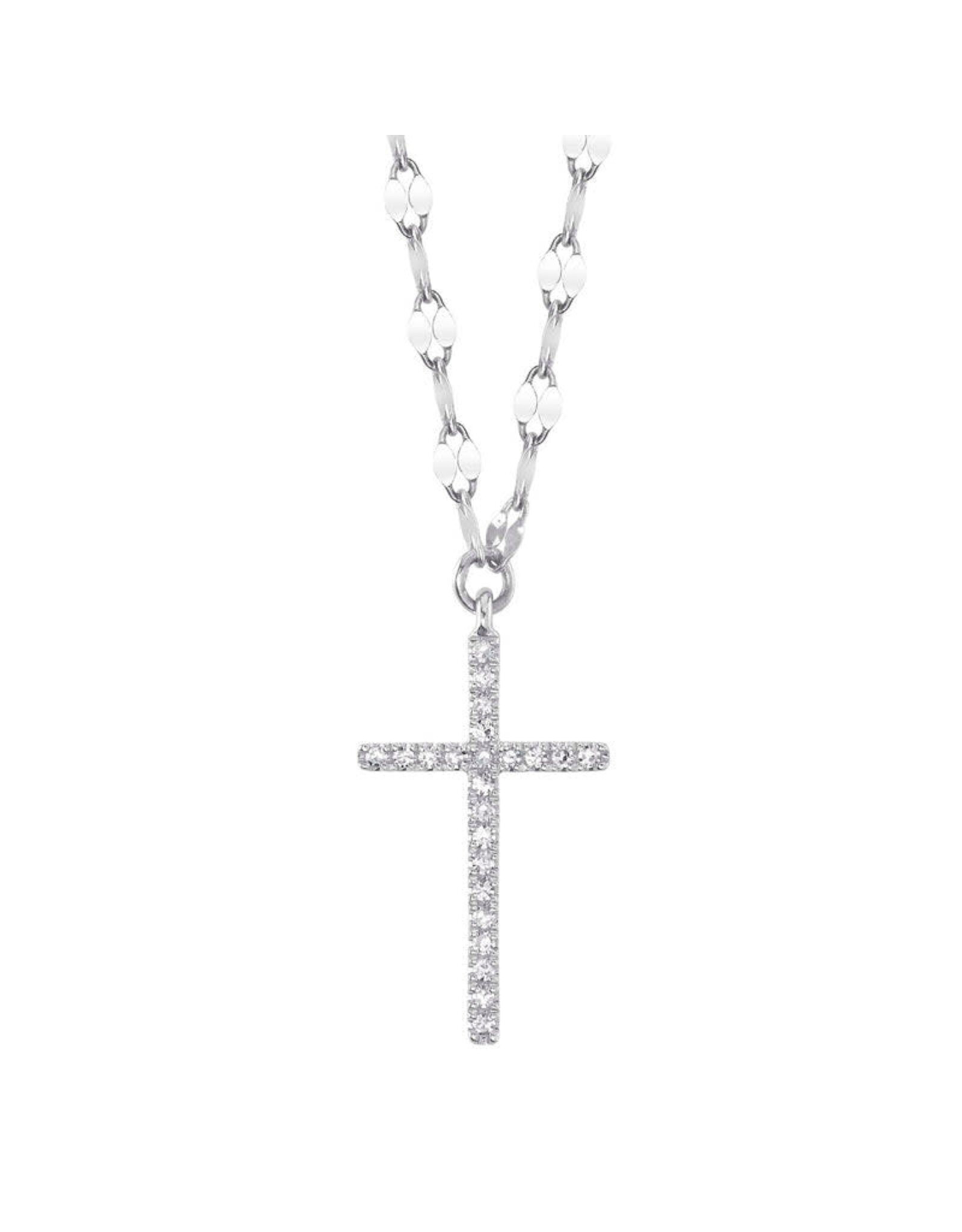 14K White Gold Diamond Cross with Fancy Chain, D: 0.06ct