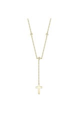 14K Yellow Gold Diamond Y-Necklace with Cross, D: 0.04ct