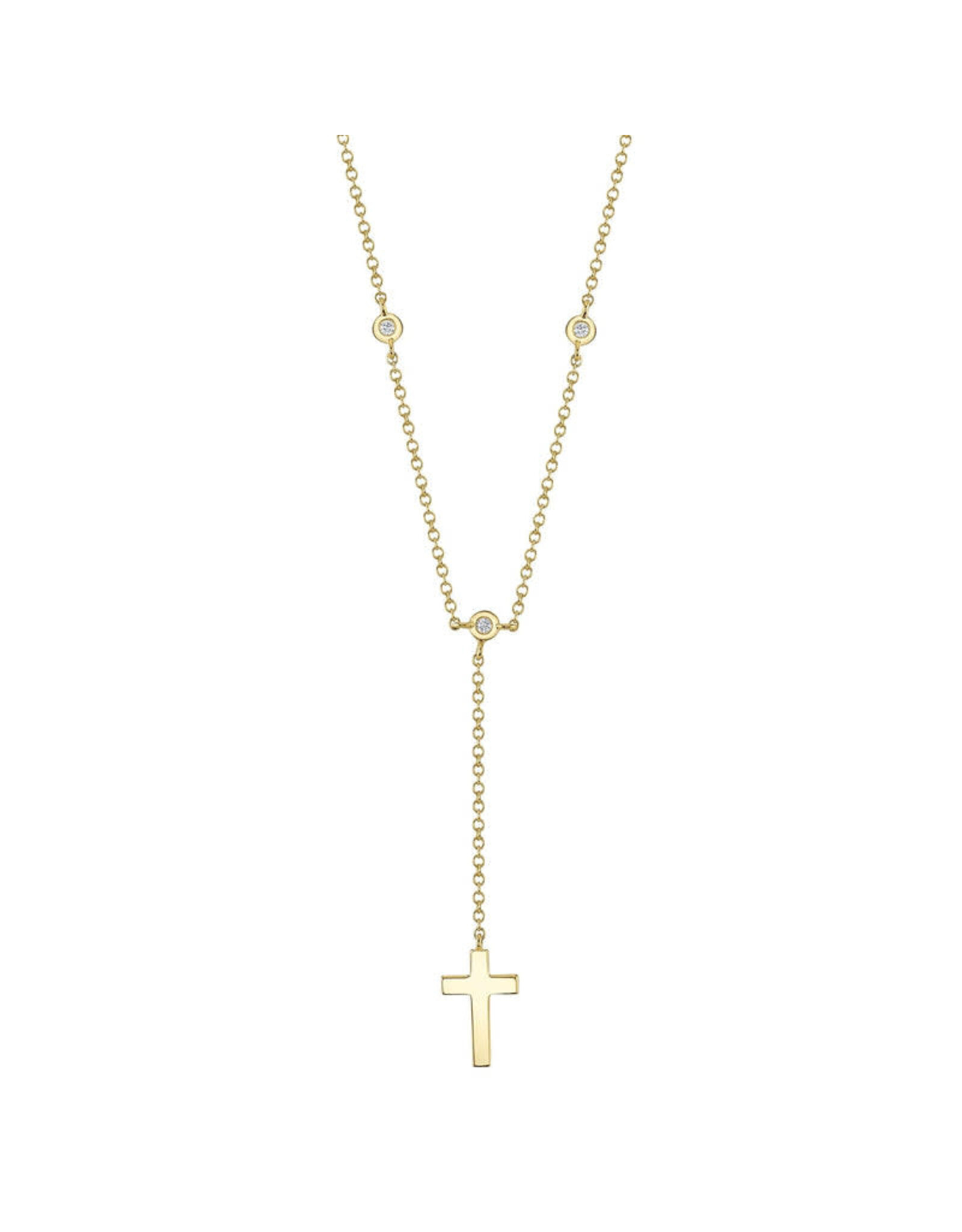 14K Yellow Gold Diamond Y-Necklace with Cross, D: 0.04ct