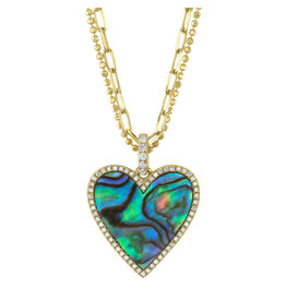 14K Y/G Abalone and Diamond Heart Necklace