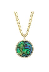 14K Yellow Gold Abalone and Diamond Circle Necklace, AB: 2.91ct, D: 0.20ct