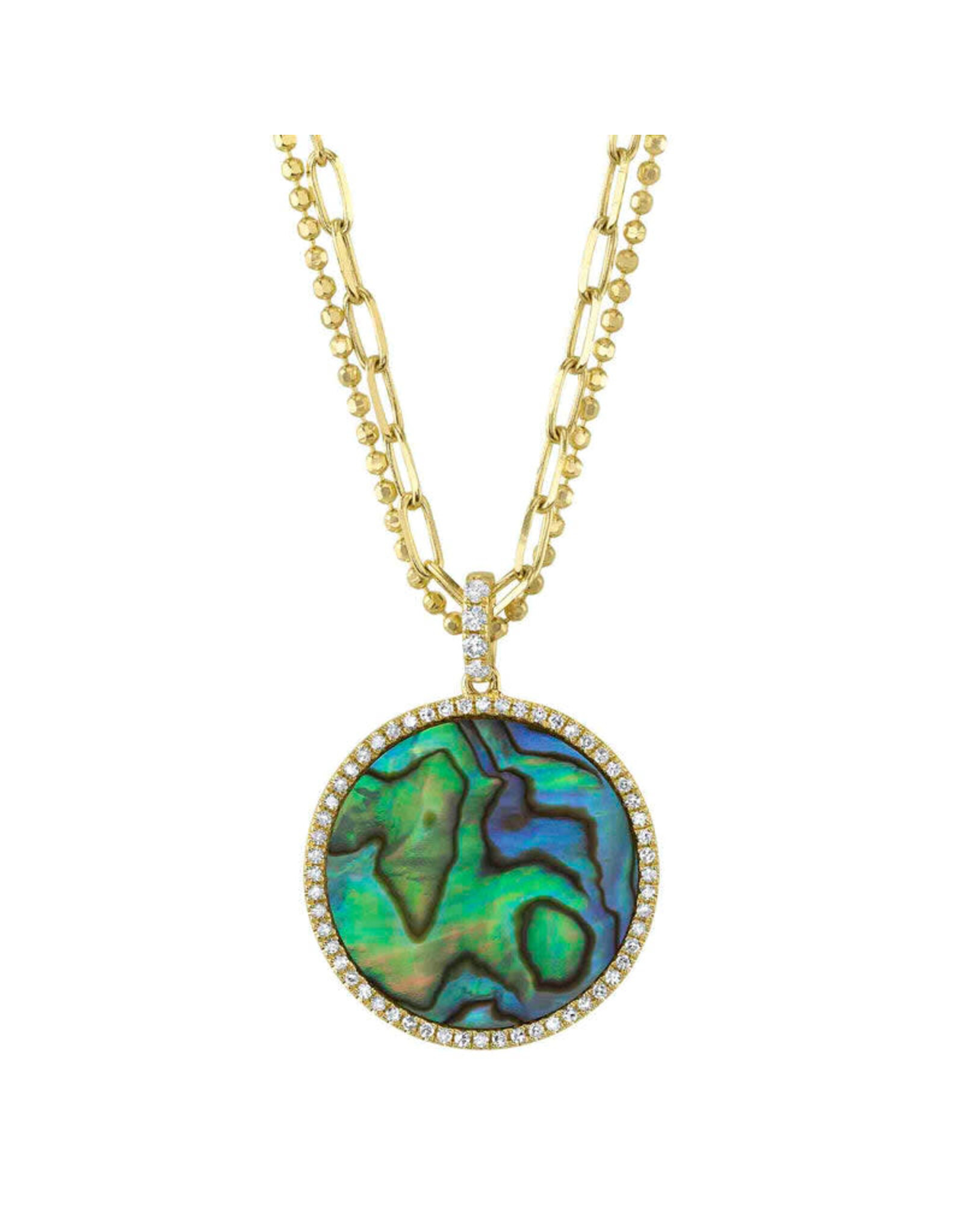 14K Yellow Gold Abalone and Diamond Circle Necklace, AB: 2.91ct, D: 0.20ct