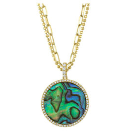 14K Y/G Abalone and Diamond Circle Necklace