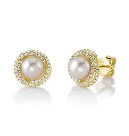 14K Y/G Pearl and Diamond Stud Earrings