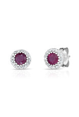 14K White Gold Ruby and Diamond Studs, R: 0.63ct, D: 0.09ct