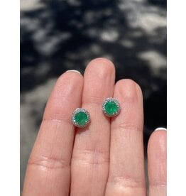 14K W/G Emerald & Diamond Stud Earrings
