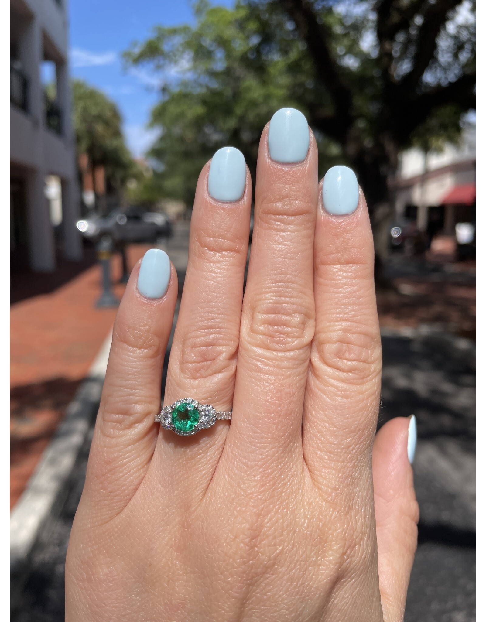 14K White Gold Emerald and Diamond Ring, E: 0.66ct, D: 0.54ct