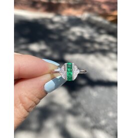 14K W/G Emerald & Diamond Antique Style Ring