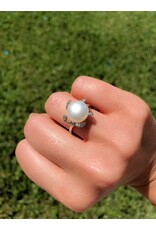 14K White Gold Freshwater Mabé Pearl & Diamond Ring, D: 0.05ct