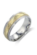 14K Gold 2-tone Wedding Ring with X Design, White and Yellow Gold