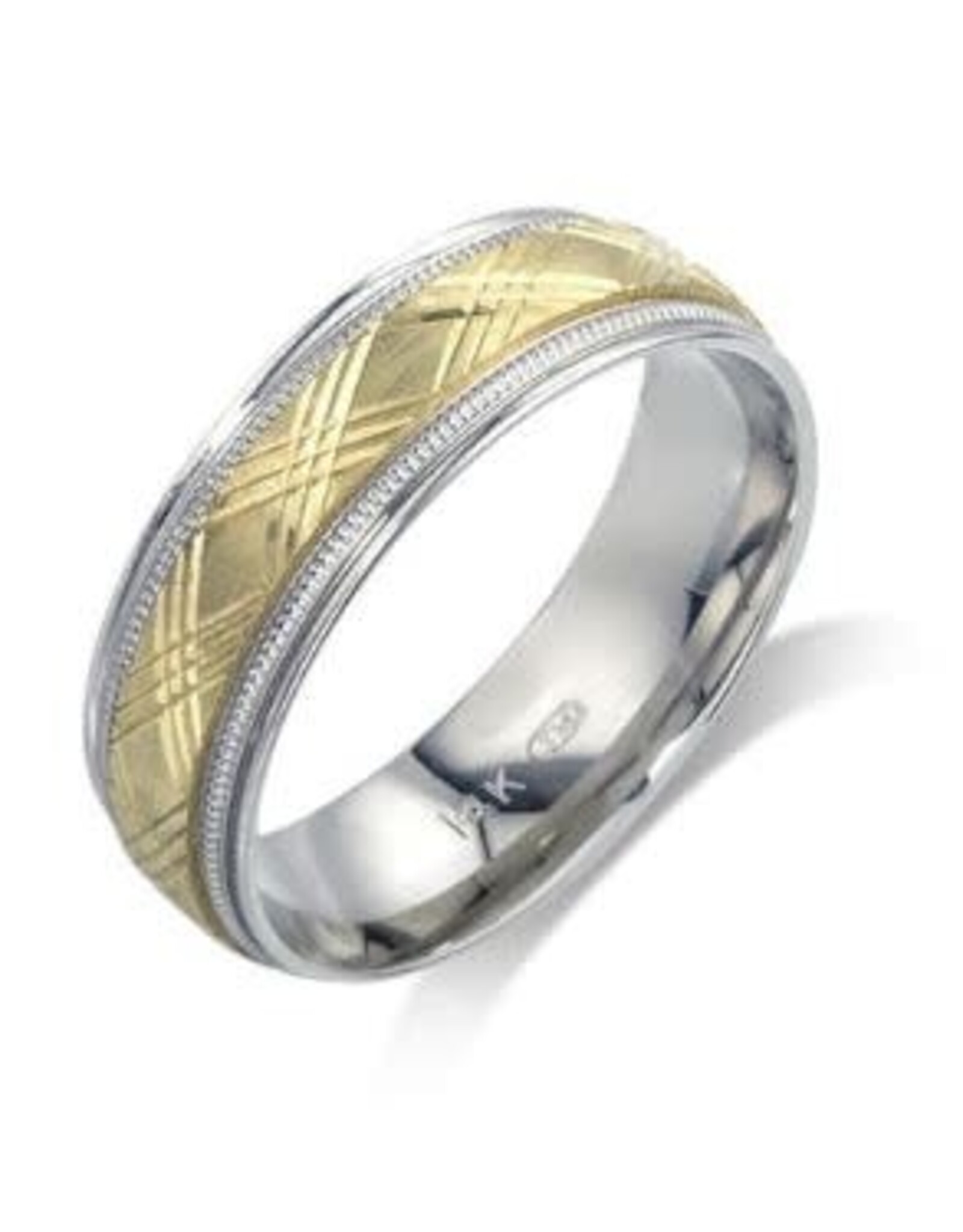 14K Gold 2-tone Wedding Ring with X Design, White and Yellow Gold