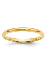 14K Yellow Gold High Polish Wedding Band, 2mm, Size 5