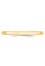 14K Yellow Gold High Polish Wedding Band, 2mm, Size 5