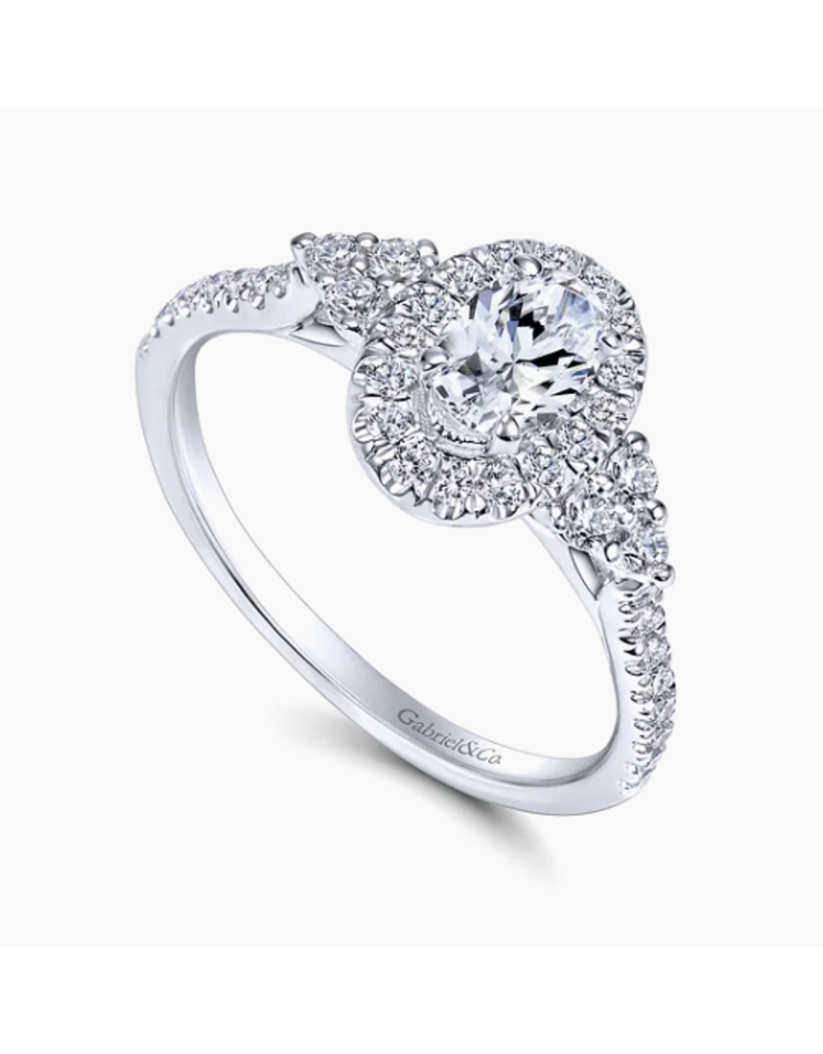 14K White Gold Oval Halo Diamond Engagement Ring, D: 0.33ct. G-H, SI2, TW: 0.66ct