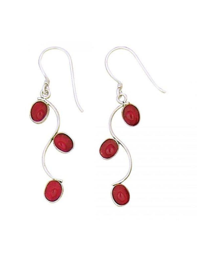 Acomo Jewelry Red Coral Three Ovals Earrings