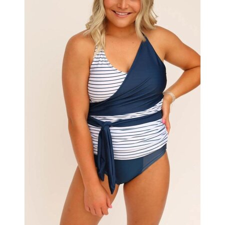 nani Swimwear Pinstripe Wrap Tie Tankini Top