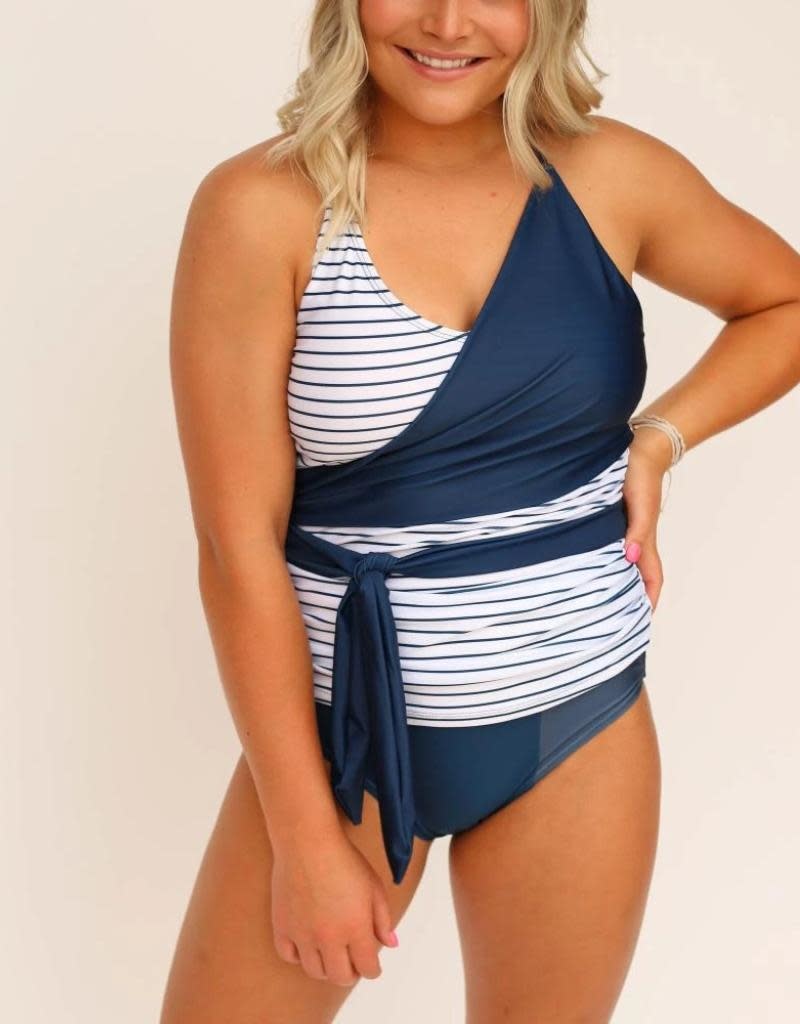 nani Swimwear Pinstripe Wrap Tie Tankini Top