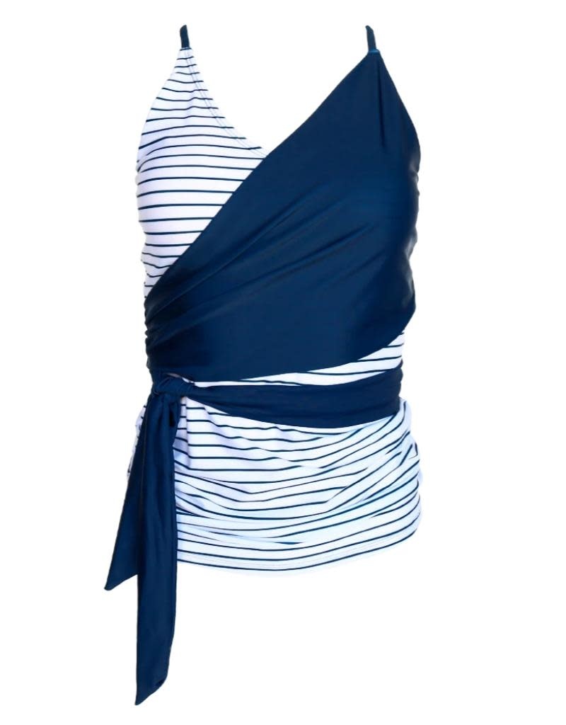 nani Swimwear Pinstripe Wrap Tie Tankini Top