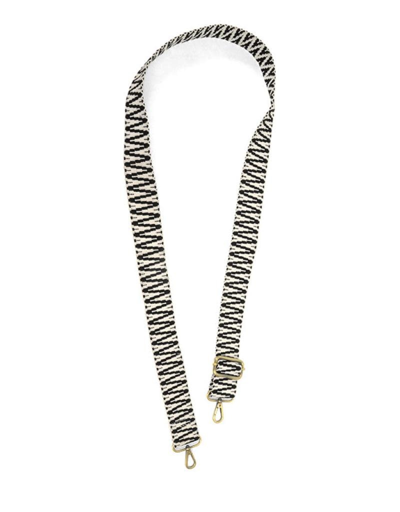 Joy Susan 1.5" Black/White Gold Embroidered Guitar Strap