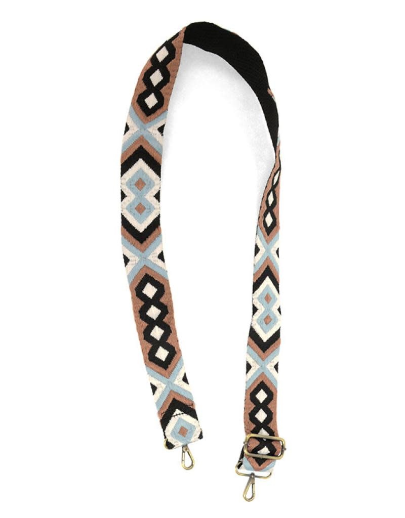 Joy Susan 2" Brown/Blue Geo Embroidered Guitar Strap