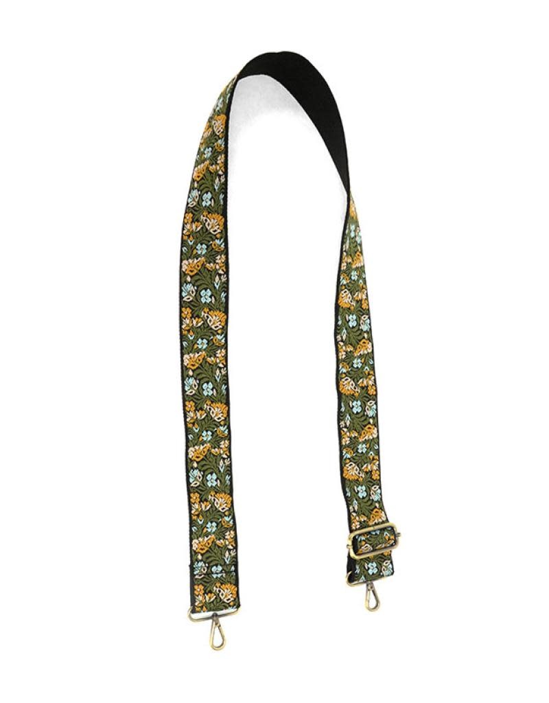 Joy Susan 2" Green/Yellow Floral Embroidered Guitar Strap