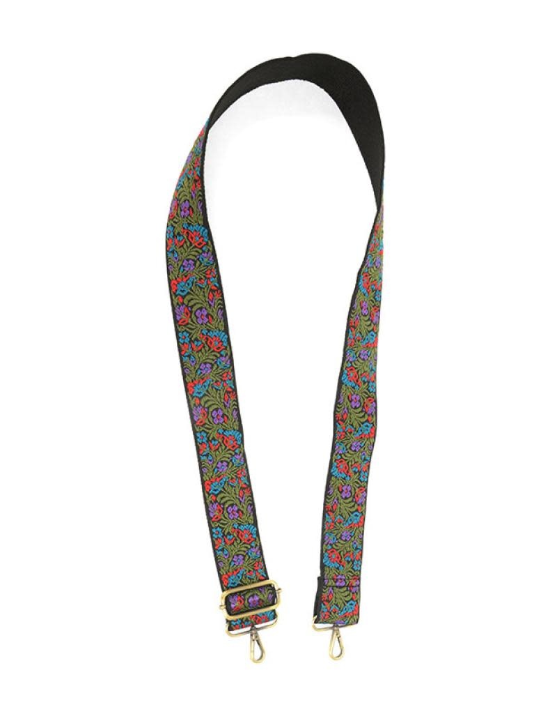 Joy Susan 2" Purple/Turquoise Floral Embroidered Guitar Strap