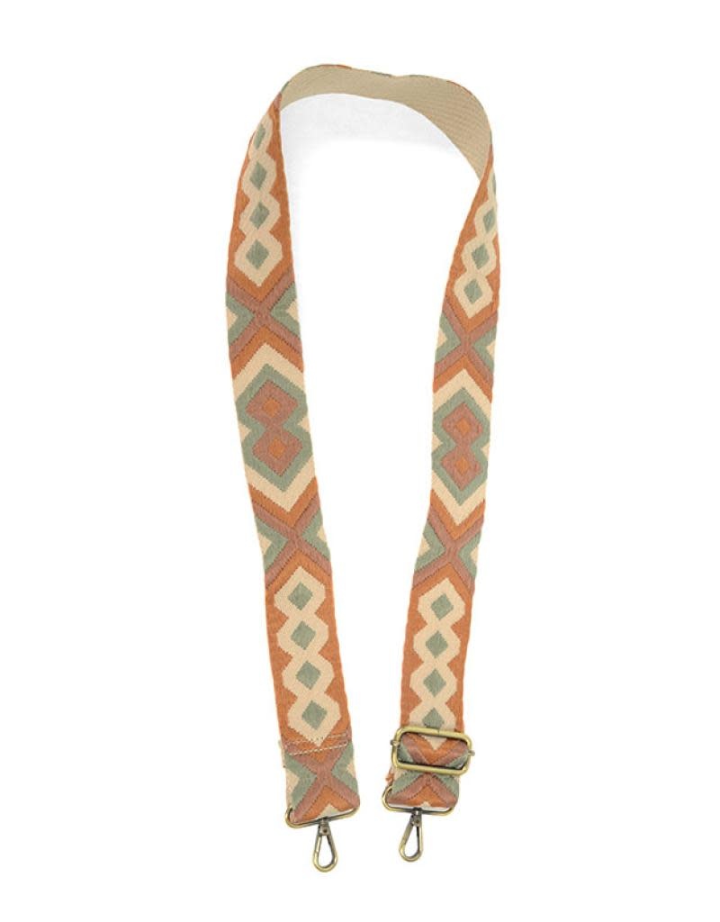 Joy Susan 2" Natual/Sage Geo Embroidered Guitar Strap