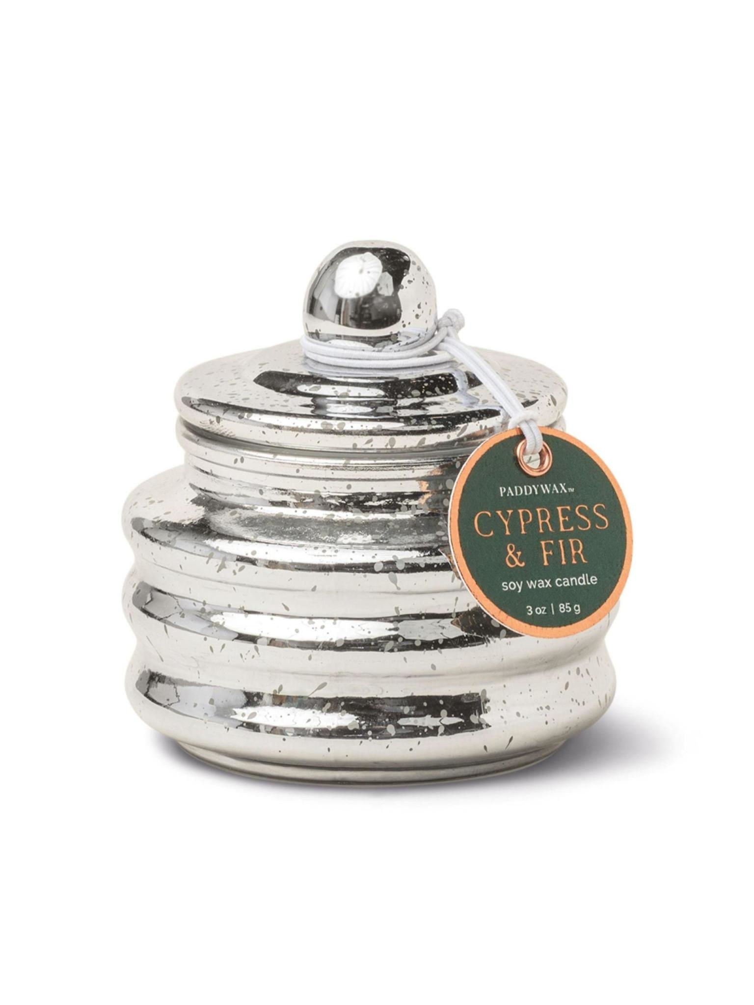 Paddywax Cypress & Fir 3 oz Beam Silver Mercury Glass Candle