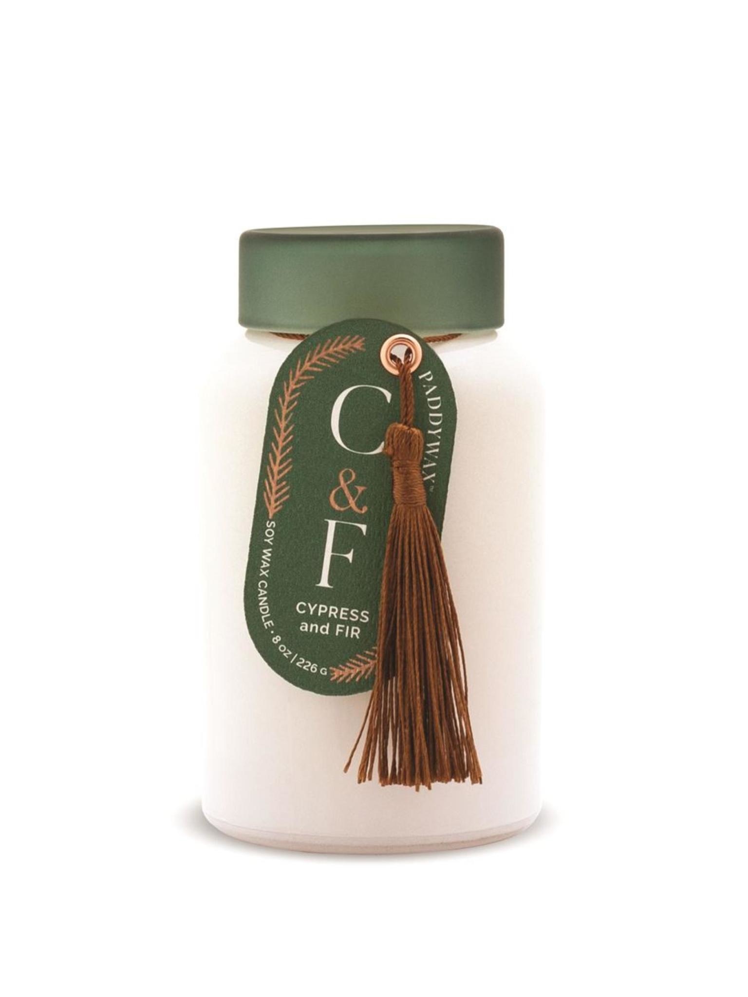 Paddywax Cypress & Fir 8 oz White Glass Candle