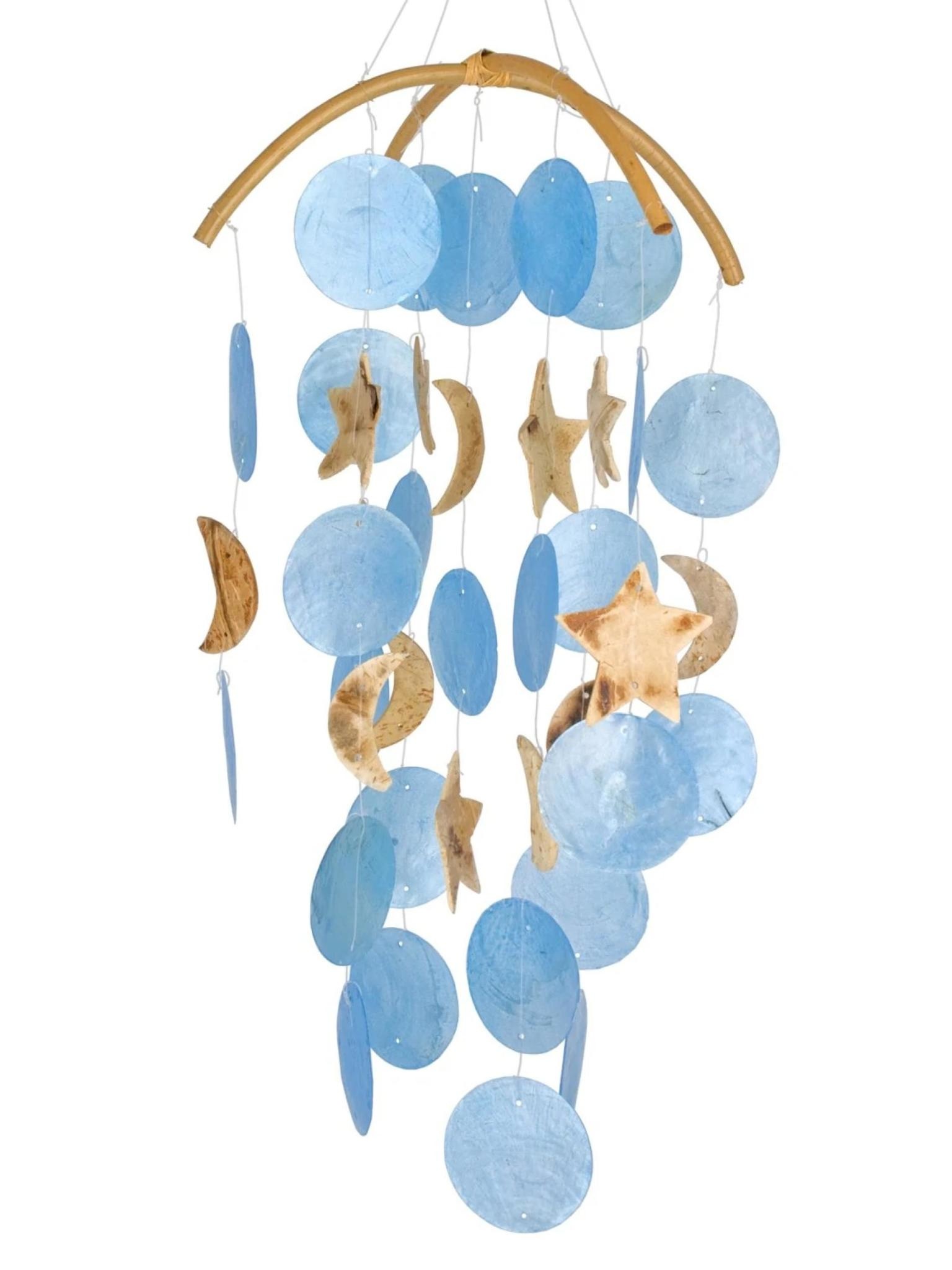 Woodstock Chimes Dark Blue Capiz Chime with Moon & Stars