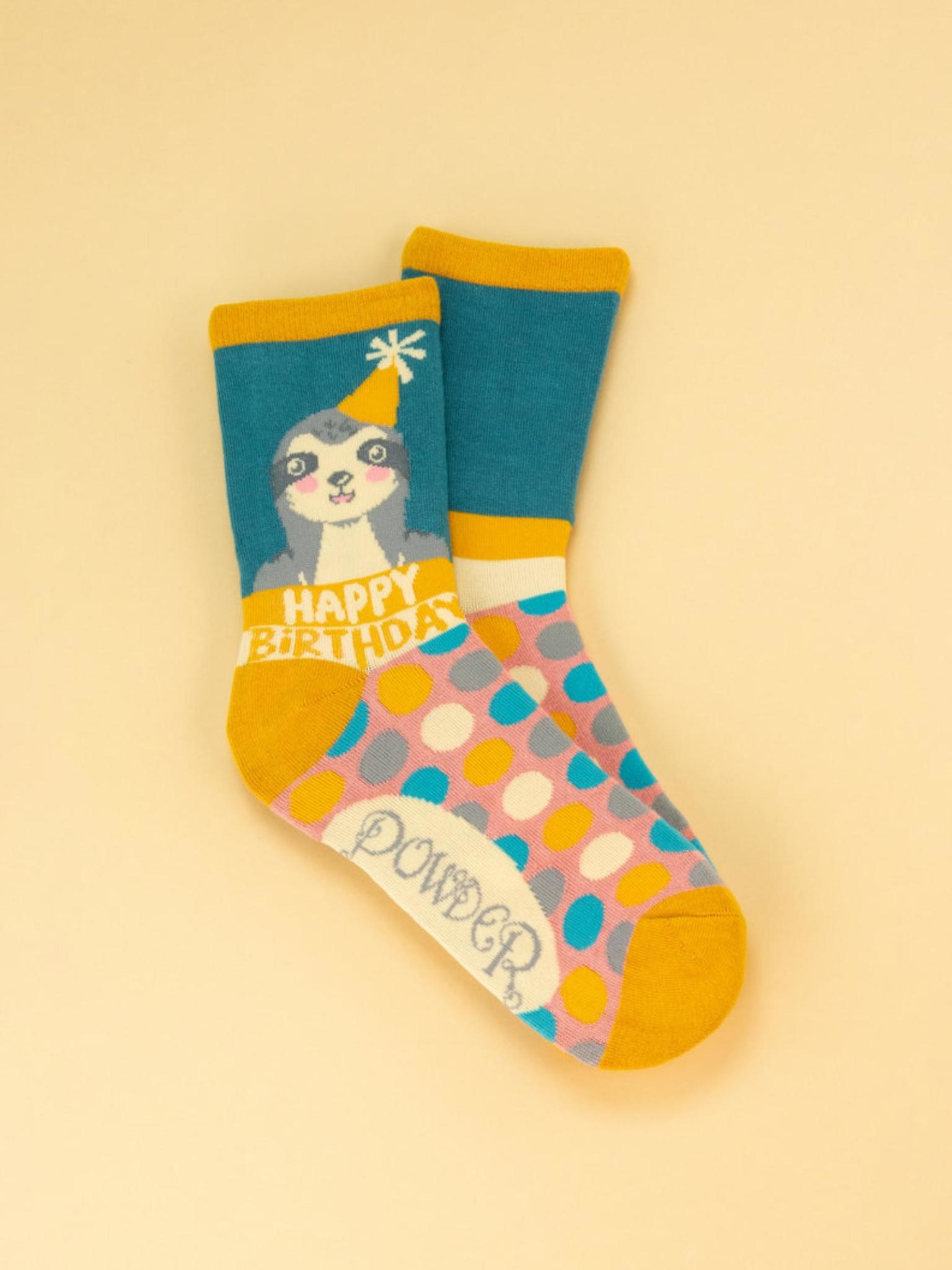 Powder UK Happy Birthday Sloth Ankle Sock