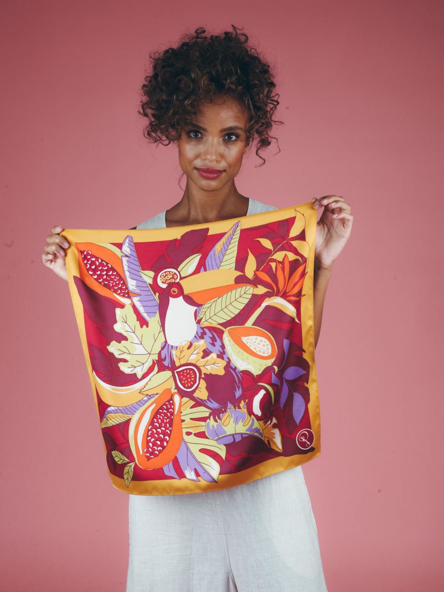 Powder UK Fruity Toucan Small Satin Square
