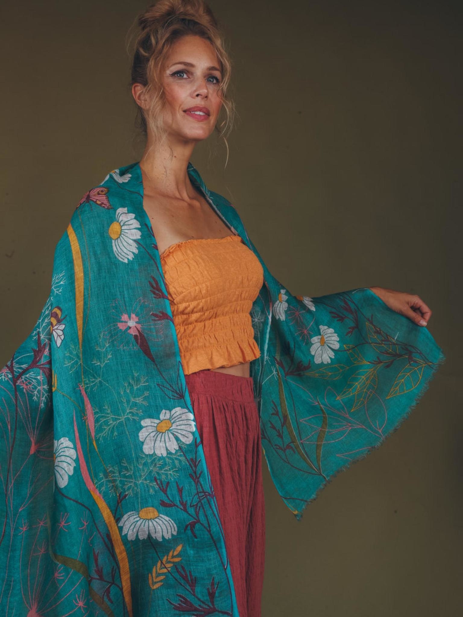 Powder UK Summer Meadow Linen Print Scarf