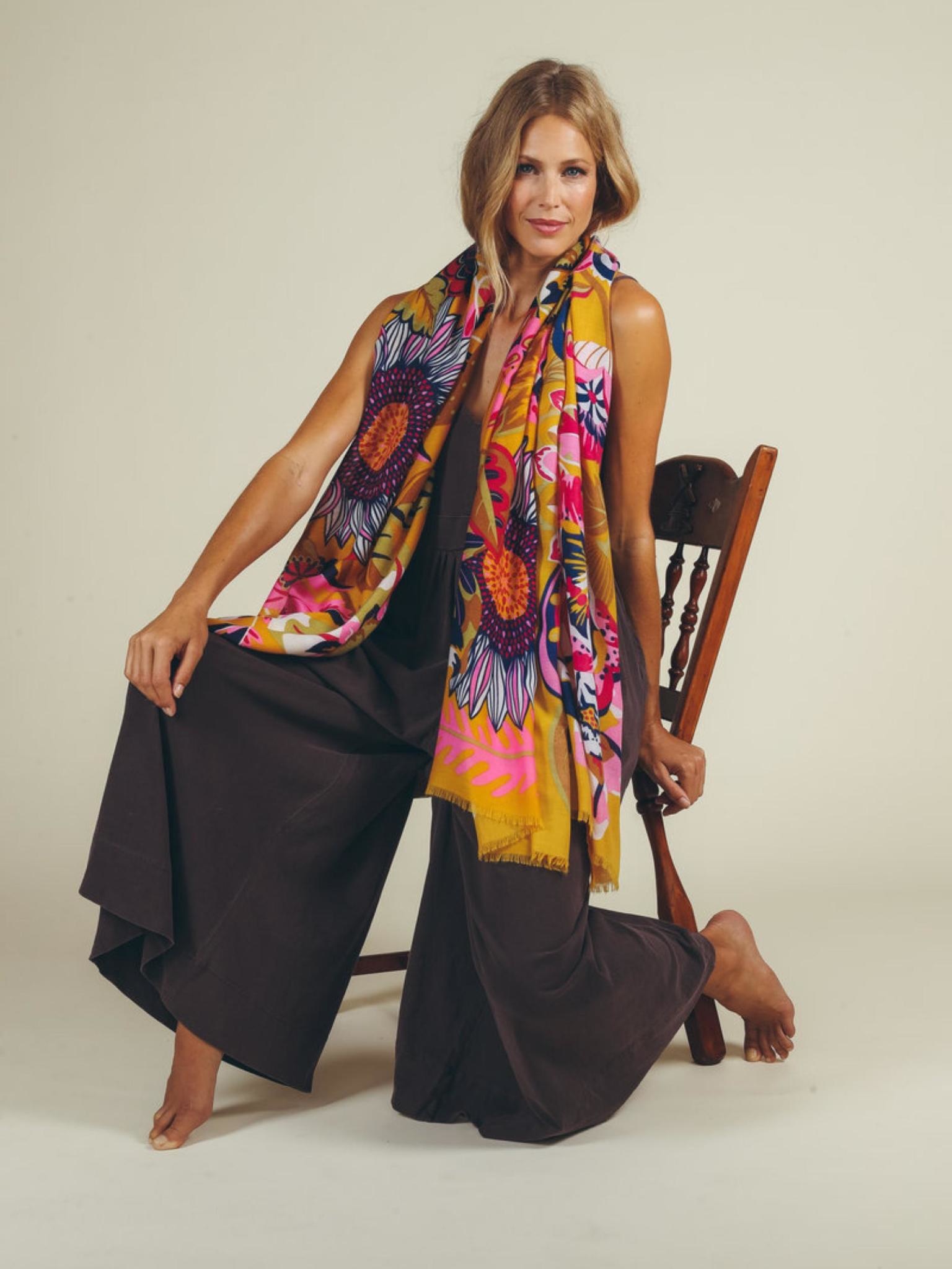 Powder UK Mustard Fantasy Floral Print Scarf